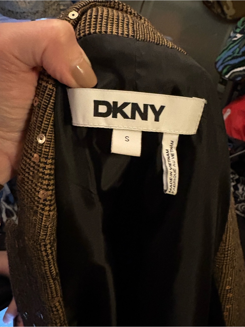 DKNY Brown Plaid Sequin Blazer - Picture 4 of 12